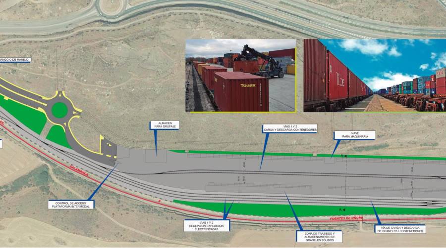 La futura terminal intermodal de la Zona de Actividades Logísticas de Salamanca podrá atender trenes de hasta 750 metros.