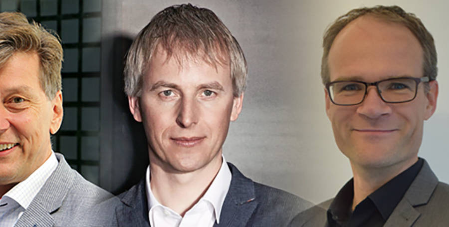 Thomas Schmidt, cofundador de Webfleet; Jan-Maarten de Vries, CEO de Bridgestone Mobility Solutions, y Michiel Wesseling, COO de Bridgestone Mobility Solutions.