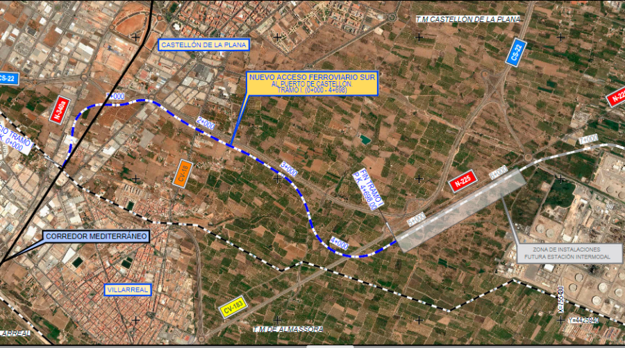 Plano de situación del acceso sur al Puerto de Castellón.