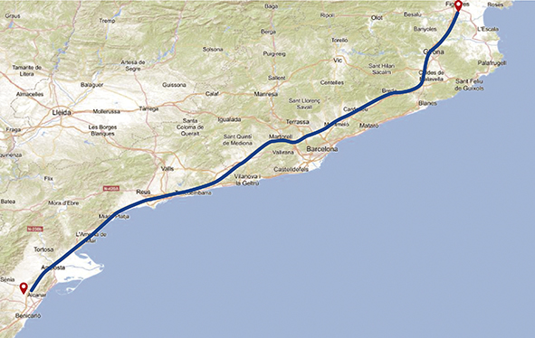 Recorrido de 384 kil&oacute;metros entre Alcanar y La Jonquera. Infograf&iacute;a: Jos&eacute; Antonio S&aacute;nchez.