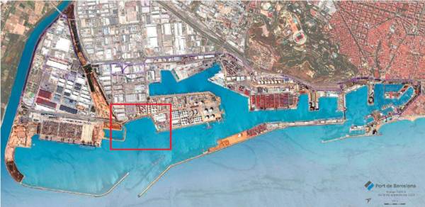 $!La AP de Barcelona promueve la implementación de un nuevo grupo de atraques en el Muelle de la Energía, a lo largo de un pantalán de nueva construcción que se ubicará en la zona marcada en rojo.