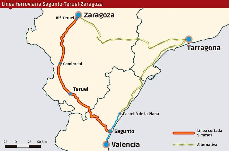 El ferrocarril asume con “resignación” el corte de la línea Zaragoza-Sagunto