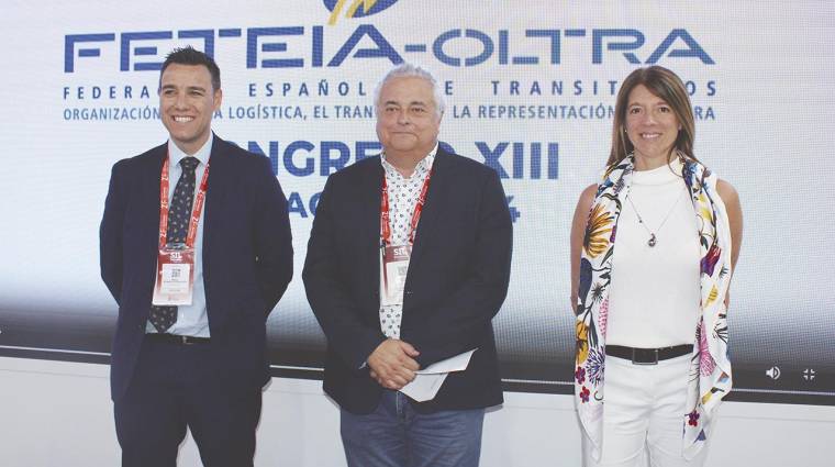 Ismael de Marcos, presidente de ATEIA Aragón; Enric Ticó, presidente de FETEIA-OLTRA; y Blanca Guitart, directora, durante la presentación del Congreso en el SIL. Foto M.V.