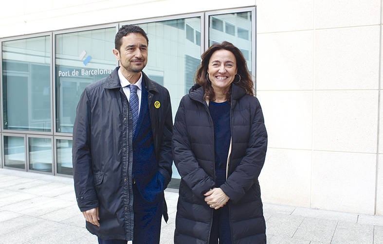 Dami&agrave; Calvet, conseller de Territorio y Sostenibilidad, y Merc&egrave; Conesa, presidenta del Puerto de Barcelona, el viernes al t&eacute;rmino de la reuni&oacute;n. Foto E. Garc&iacute;a.