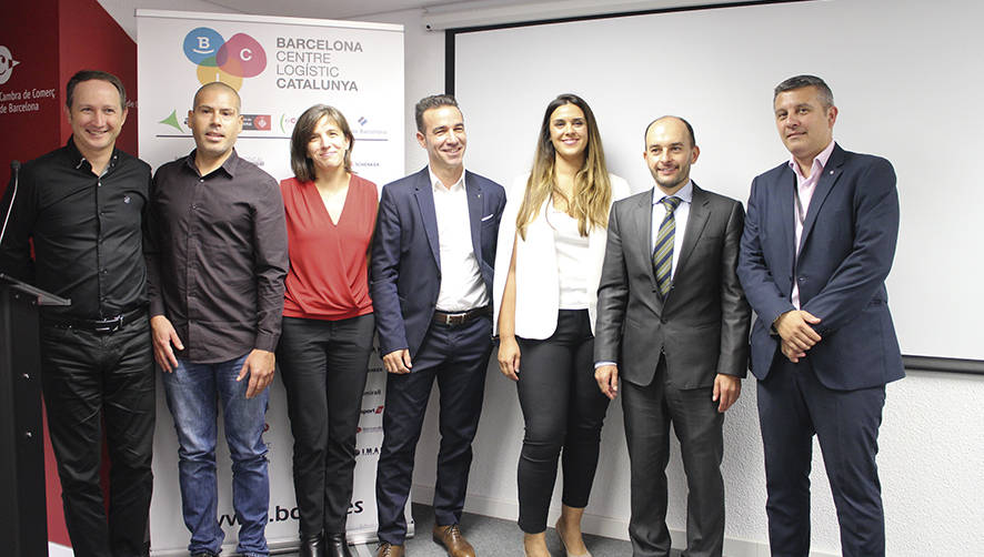 Paulo Pereira, de Schneider Electric; Giancarlo Devoto, de Nippon Express; Marie-Laure Vuillermoz, de Emirates Skycargo; Xavier Jan&eacute;, de Airfrance-KLM; Alexandra Escanero, de Noatum Logistic; Jaume Adrover, de GPA; y Francisco Dur&aacute;n, de Nissan. Foto A.Tejera.