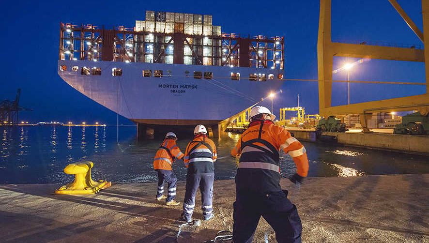 Amarradores del Puerto de Valencia operando en las instalaciones de Noatum Container Terminal Valencia. Foto DP.