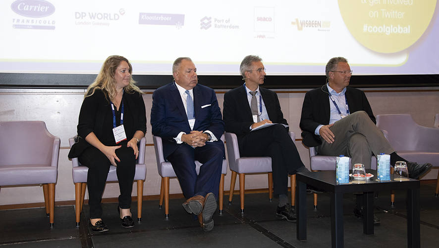 Anne-Sophie Zerlang Karlsen, Head of Global Reefer Solutions de Maersk Line; Robert Sappio, CEO de SeaCube; St&eacute;phane Nielsen, Senior Reefer Manager de CMA CGM y Thomas Eskesen, fundador de Eskesen Advisory.