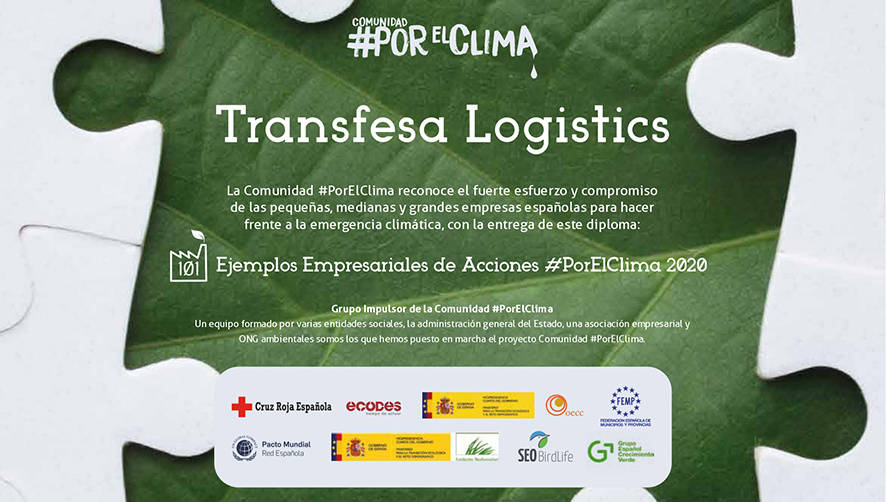 Transfesa Logistics, reconocida en los &ldquo;101 Ejemplos Empresariales de Acciones #PorElClima&rdquo;.