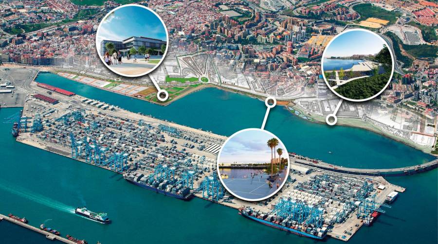 El proyecto de Lago Marítimo supondrá la transformación del borde litoral de Algeciras. En la imagen, hitos destacados a desarrollar en el proyecto que lideran el Puerto de Algeciras, la Junta de Andalucía y el Ayuntamiento de Algeciras.