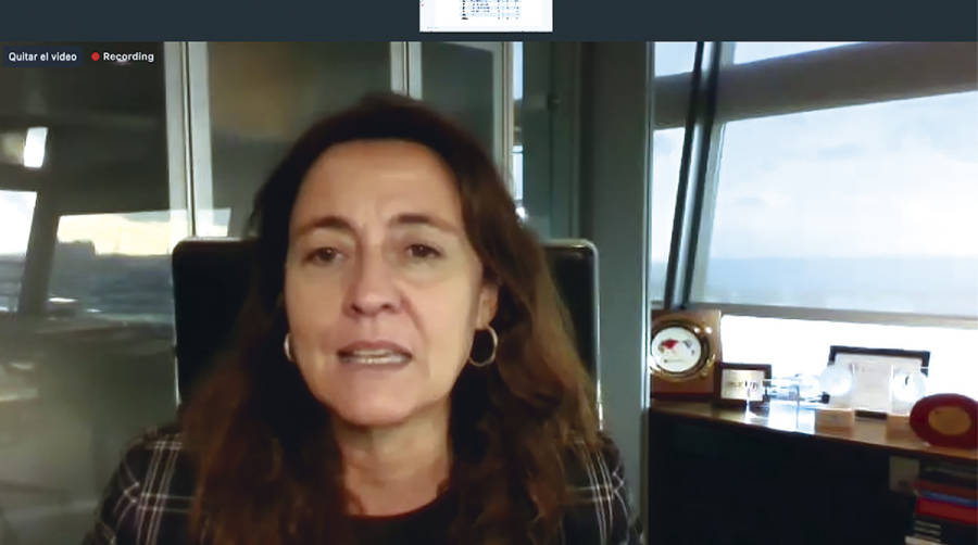 Merc&egrave; Conesa, presidenta de la Autoridad Portuaria de Barcelona (APB), durante su intervenci&oacute;n en el webinar organizado por la Cambra de Terrassa.