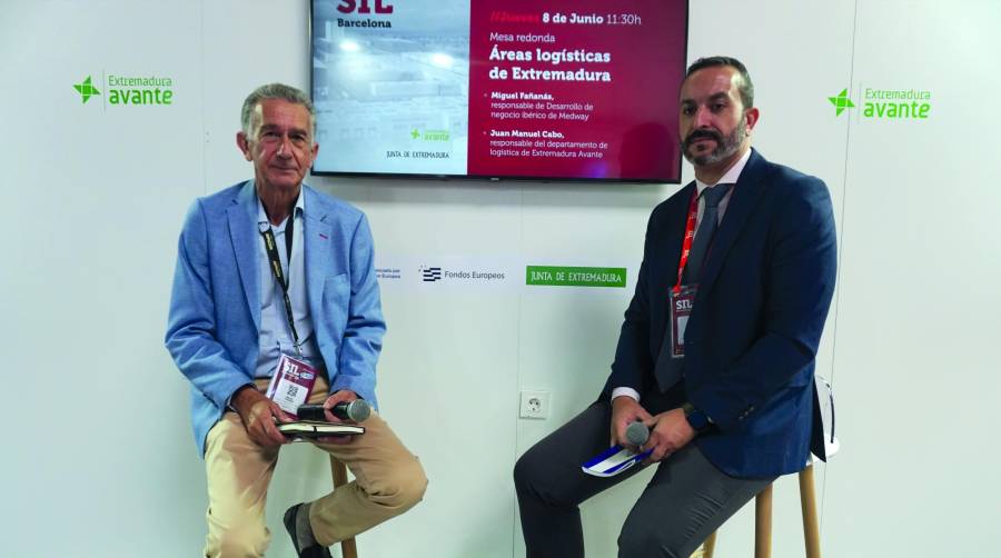 Miguel Fañamás, responsable de Desarrollo de Negocio Ibérico de Medway y Juan Manuel Cabo, responsable de la división de Logística de Extremadura Avante. Foto FV.