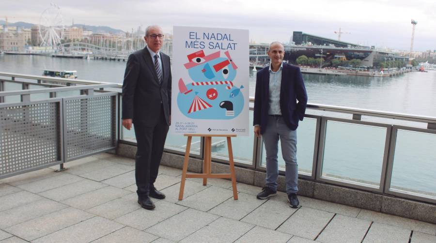 José Alberto Carbonell, presidente de Port de Barcelona, y David Pino, director de Port Vell, durante el acto de presentación de Nadal al Port. Foto M.V.