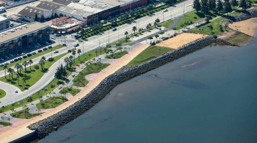 Imagen a&eacute;rea del Paseo de la R&iacute;a del Puerto de Huelva.