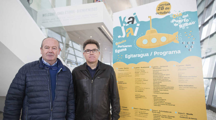 El presidente de la Autoridad Portuaria de Bilbao, Ricardo Barkala (izquierda), y el alcalde de Getxo, Imanol Landa, participaron tambi&eacute;n en &ldquo;Kai-Jai&rdquo;.