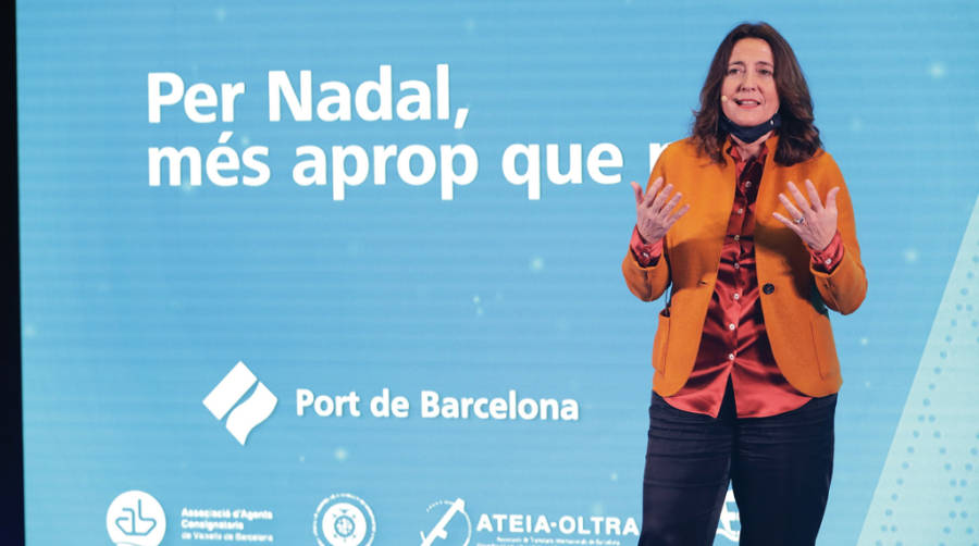 Merc&egrave; Conesa, presidenta de la APB, durante el acto de Navidad del Port.