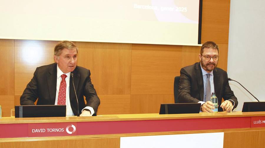 David Tornos, secretario general de Foment del Treball, y Lluís Moreno, presidente de la Cambra de Contractistes d’Obres de Catalunya (CCOC). Foto M.V.