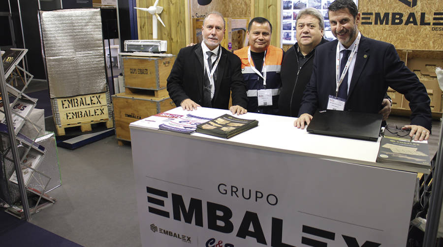 Albert D&iacute;az, Byron Malag&oacute;n, Josep Maria Mor&eacute; y Jos&eacute; Mar&iacute;a Rojas, de Grupo Embalex en Pick&amp;Pack. Foto A.Tejera.