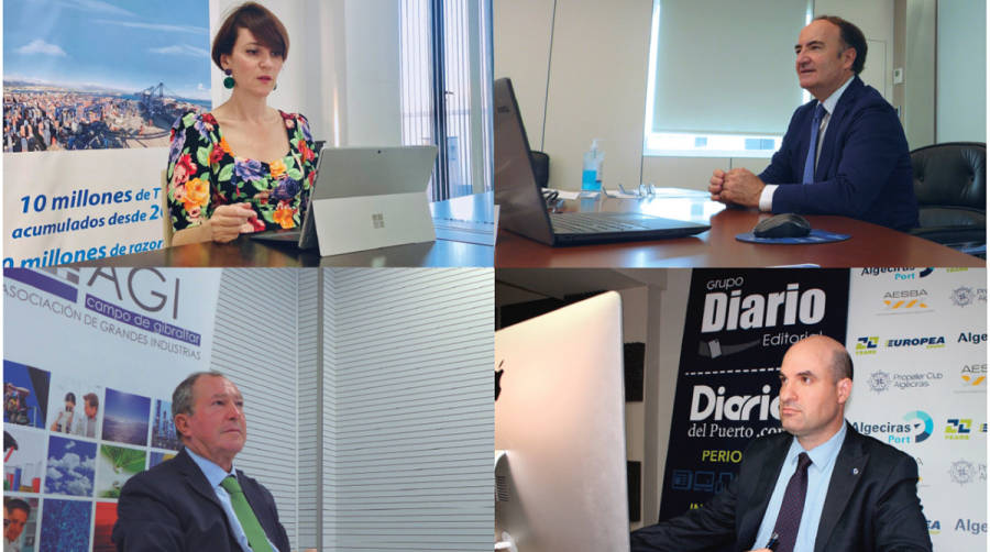 Maribel Grau, representante de COMPORT; Gerardo Landaluce, presidente de la AP de la Bah&iacute;a de Algeciras; Antonio Moreno, presidente de honor de AGI; y Miguel Jim&eacute;nez, director de Diario del Puerto.