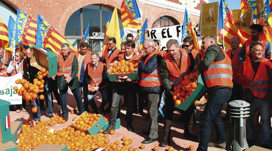 Protesta protagonizada por los agricultores en Castell&oacute;n.