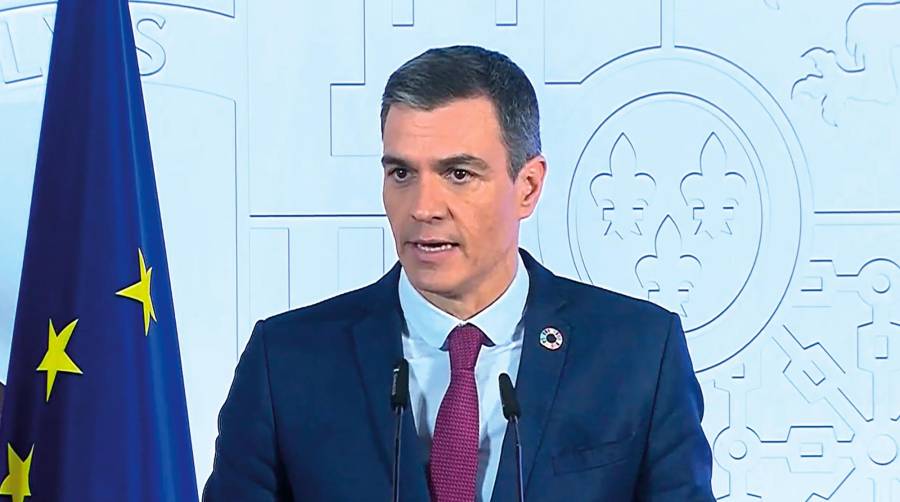 Pedro Sánchez durante su intervención en la rueda de prensa posterior al Consejo de Ministros.